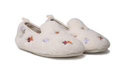 PANTOFOLE TIPO BABBUCCIA DA DONNA IN SHEARLING CON FIORI RICAMATI BLANC
